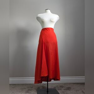 Orange 100% Linen Asymmetrical Maxi Skirt Summer Spring Resort Lightweight